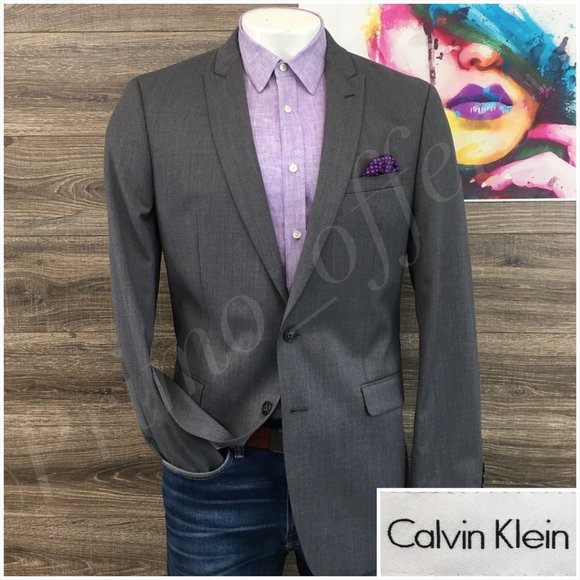 Calvin Klein Other - Calvin Klein Mens Blazer Sport Coat Two Button Wool Jacket 46L Slim Casual Suits